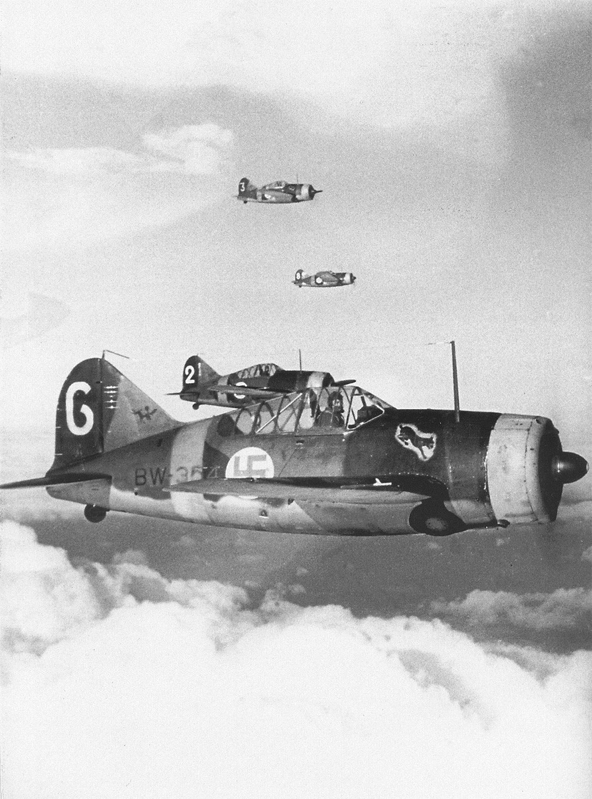 Brewster Buffalo MkI FAF LeLv24.2 BW354 over Lake Tikshozero Finland 1942 01